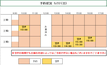 今日と明日のご予約状況